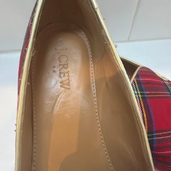 J.Crew Tartan Plaid Smoking Slipper Loafers Royal Stewart Red Flats Size 8.5 - Picture 4 of 8